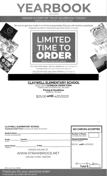Year Book Order Form Image